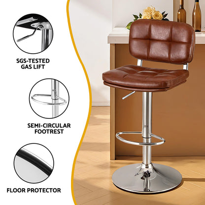 MacLaine | Modern Adjustable Brown PU Leather Bar Stools | Set Of 2 | Brown