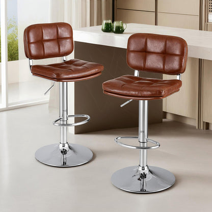 MacLaine | Modern Adjustable Brown PU Leather Bar Stools | Set Of 2 | Brown