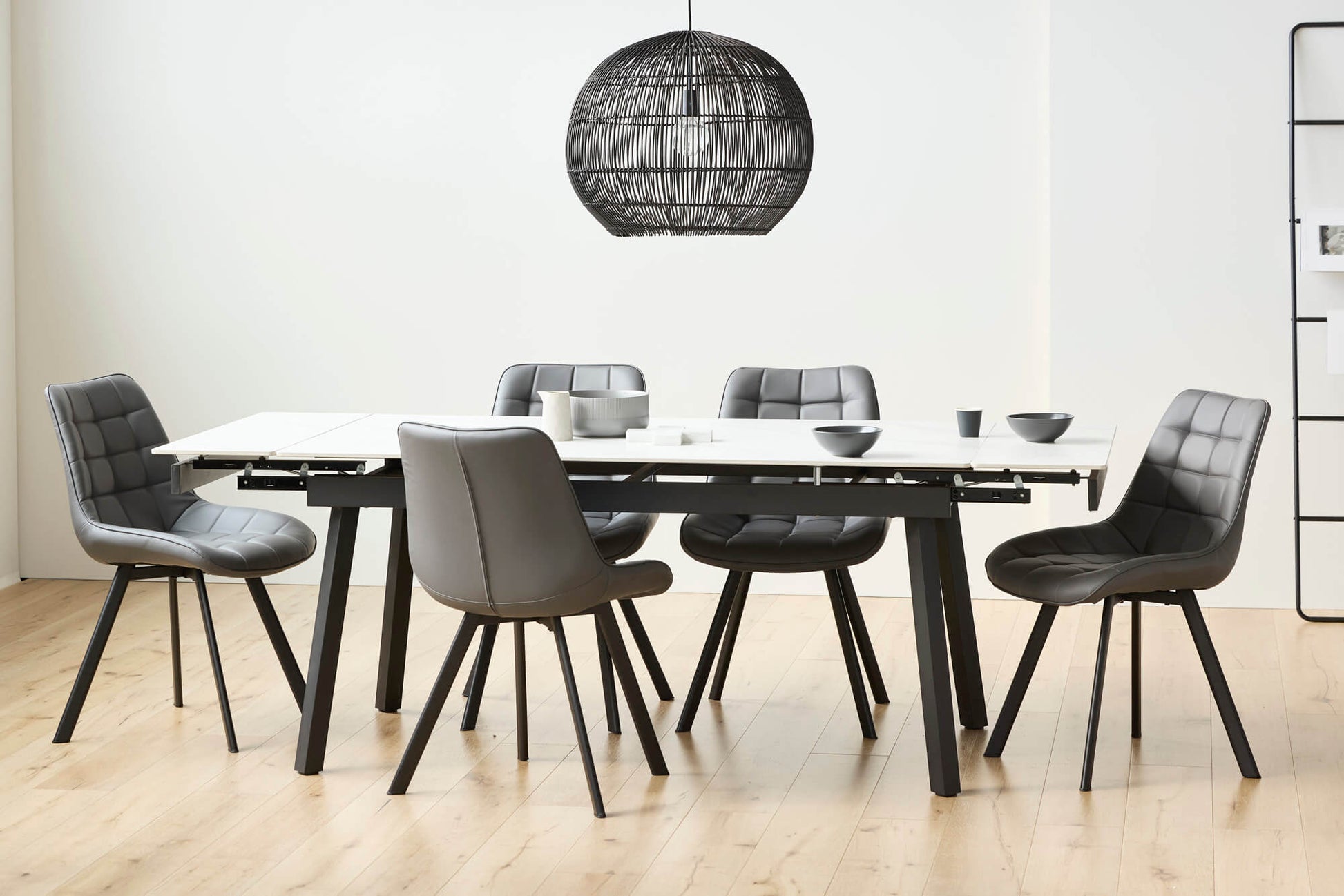 Macan | Metal Matte Snow White Ceramic 1.6 – 2.2m Extension Dining Table | Snow White