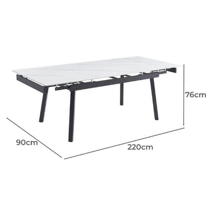 Macan | Metal Matte Snow White Ceramic 1.6 – 2.2m Extension Dining Table | Snow White