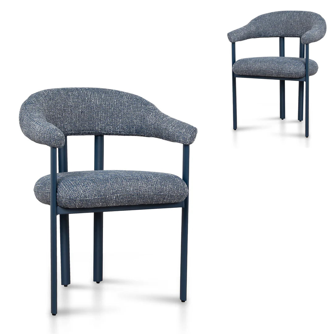 Macan | Prussian Blue Pale Beige Fabric Modern Dining Chairs | Set Of 2 | Blue