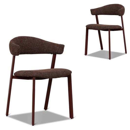 Macquarie | Modern Kaitoke Green Moss Brown Fabric Dining Chairs | Set Of 2 | Brown