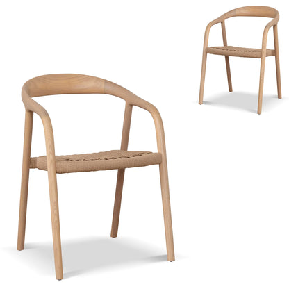 Maine | Coastal Scandinavian Style Fabric Wooden Dining Chairs With Arms | Set Of 2 | Natural Rattan