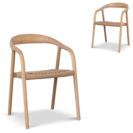 Maine | Coastal Scandinavian Style Fabric Wooden Dining Chairs With Arms | Set Of 2 | Natural Rattan