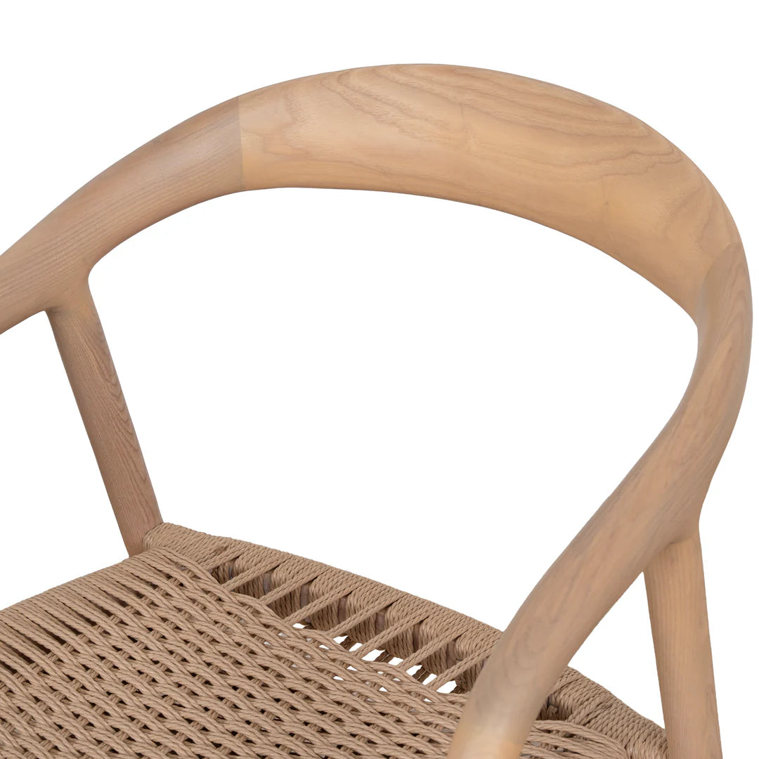 Maine | Coastal Scandinavian Style Fabric Wooden Dining Chairs With Arms | Set Of 2 | Natural Rattan