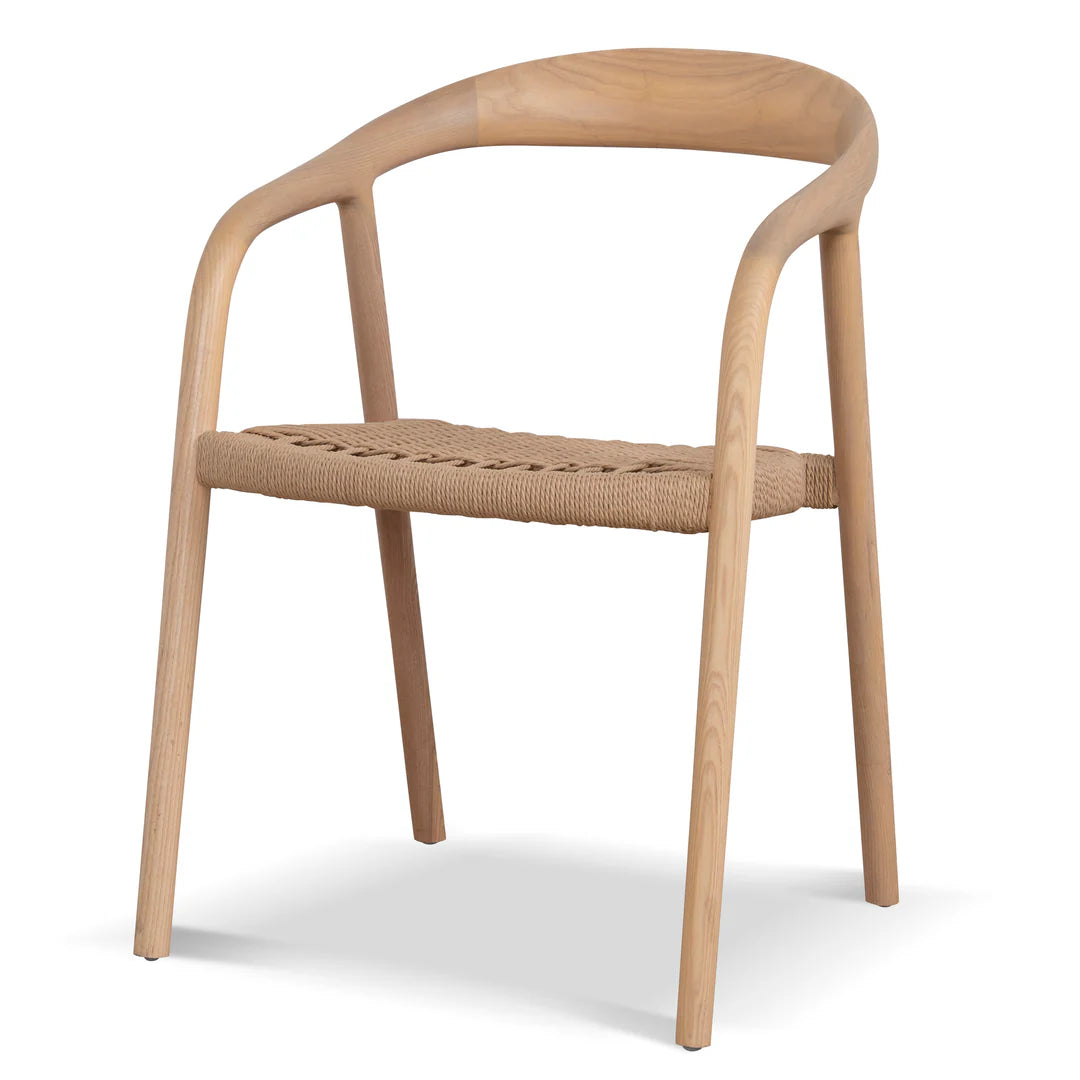 Maine | Coastal Scandinavian Style Fabric Wooden Dining Chairs With Arms | Set Of 2 | Natural Rattan