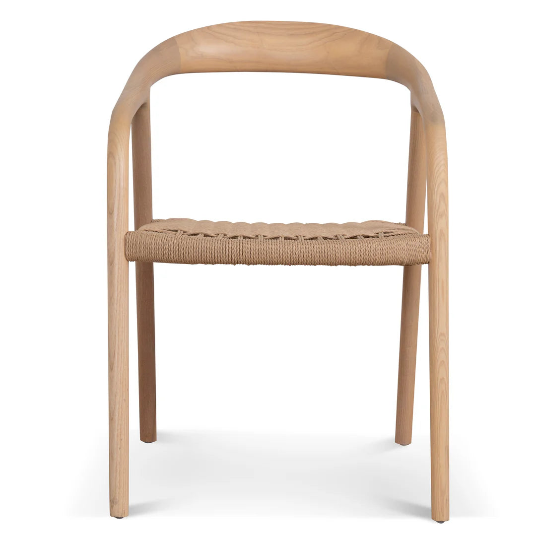 Maine | Coastal Scandinavian Style Fabric Wooden Dining Chairs With Arms | Set Of 2 | Natural Rattan