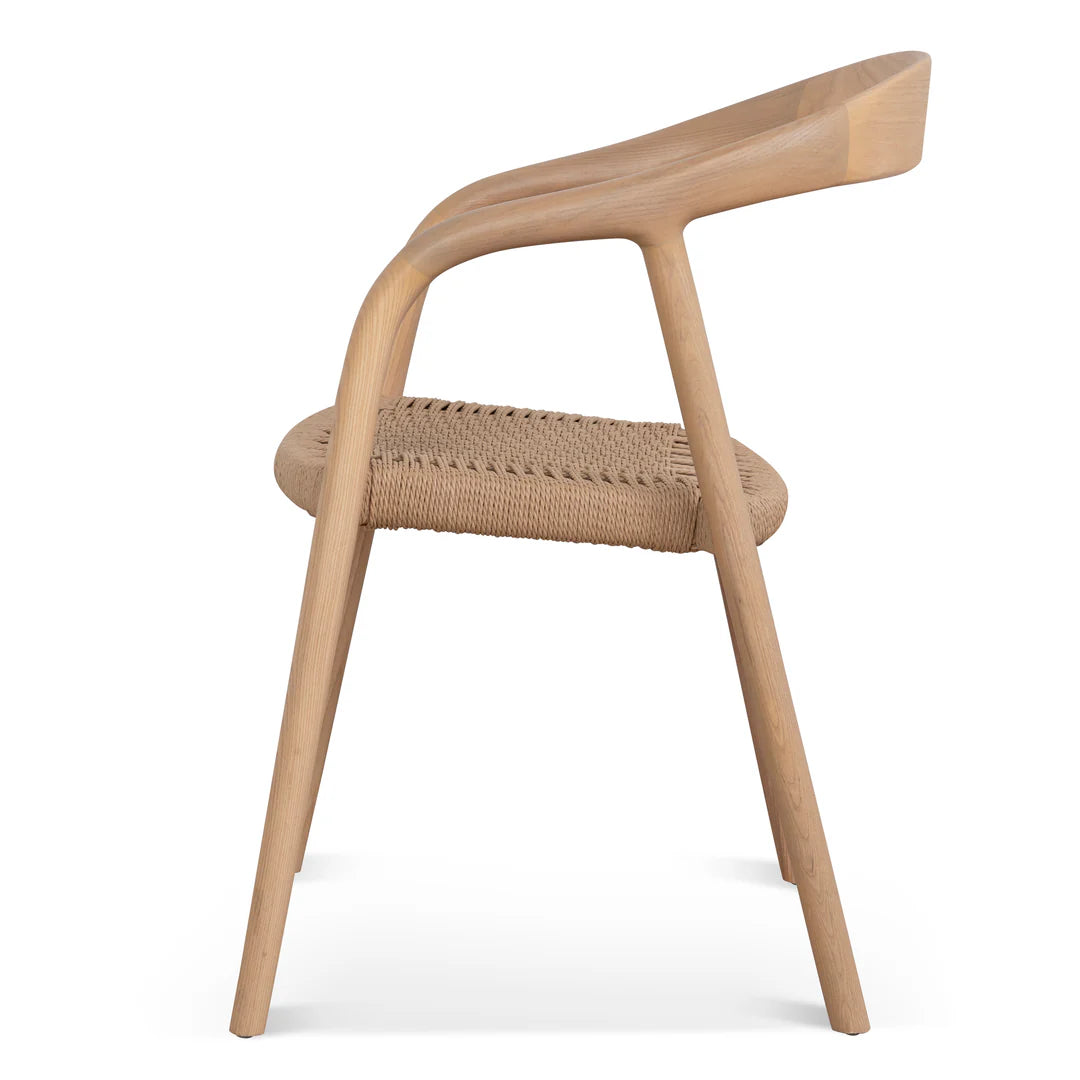 Maine | Coastal Scandinavian Style Fabric Wooden Dining Chairs With Arms | Set Of 2 | Natural Rattan