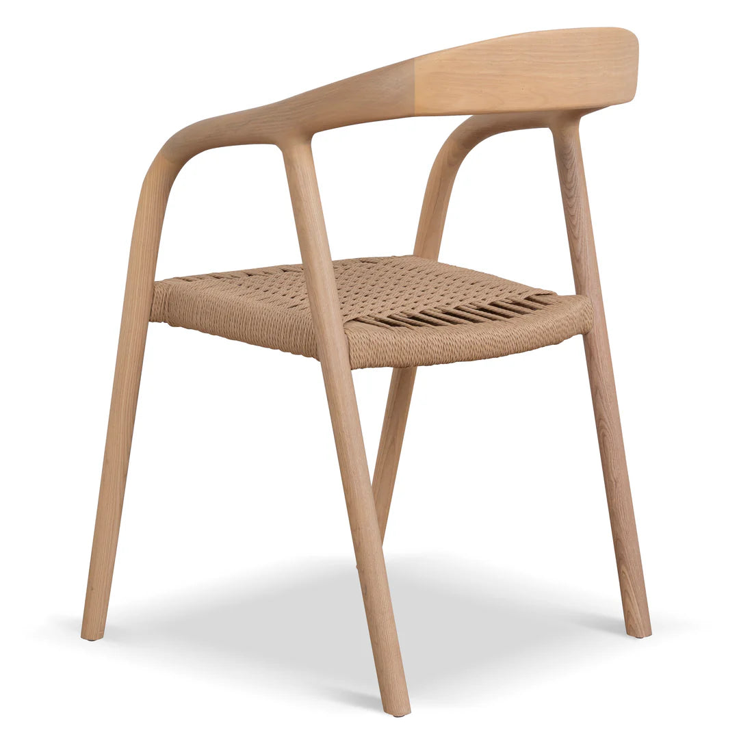 Maine | Coastal Scandinavian Style Fabric Wooden Dining Chairs With Arms | Set Of 2 | Natural Rattan