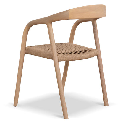 Maine | Coastal Scandinavian Style Fabric Wooden Dining Chairs With Arms | Set Of 2 | Natural Rattan