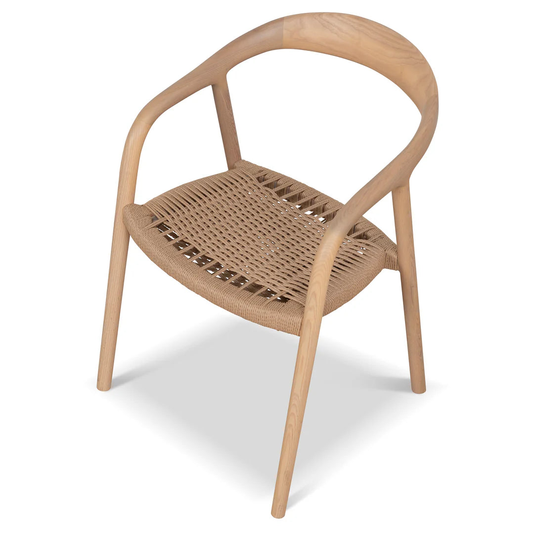Maine | Coastal Scandinavian Style Fabric Wooden Dining Chairs With Arms | Set Of 2 | Natural Rattan
