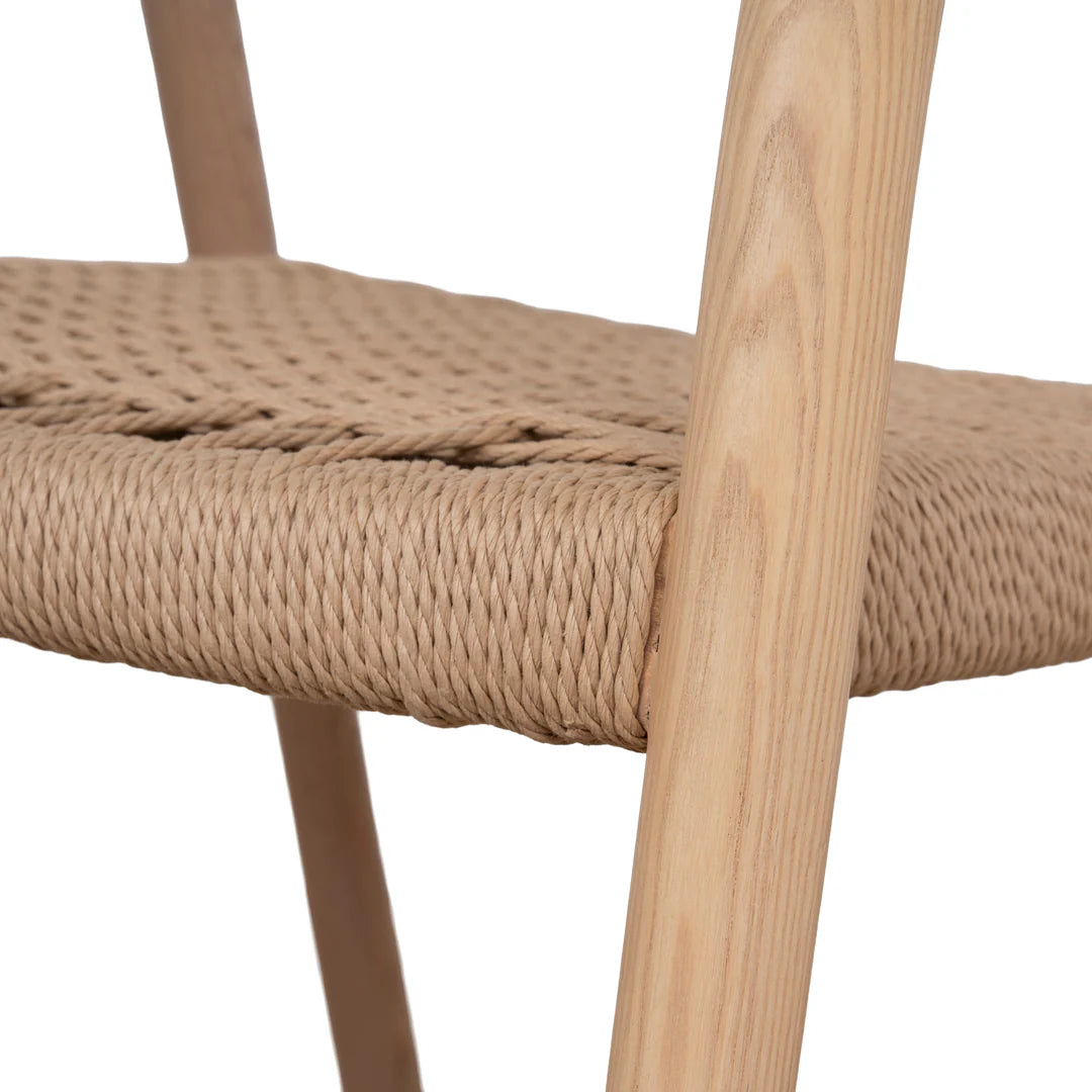 Maine | Coastal Scandinavian Style Fabric Wooden Dining Chairs With Arms | Set Of 2 | Natural Rattan
