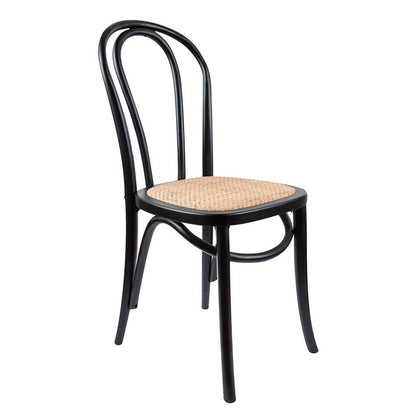 Maine | Farmhouse Coastal Wooden Rattan Dining Chairs | Set Of 2 | Black