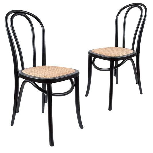 Maine | Farmhouse Coastal Wooden Rattan Dining Chairs | Set Of 2 | Black