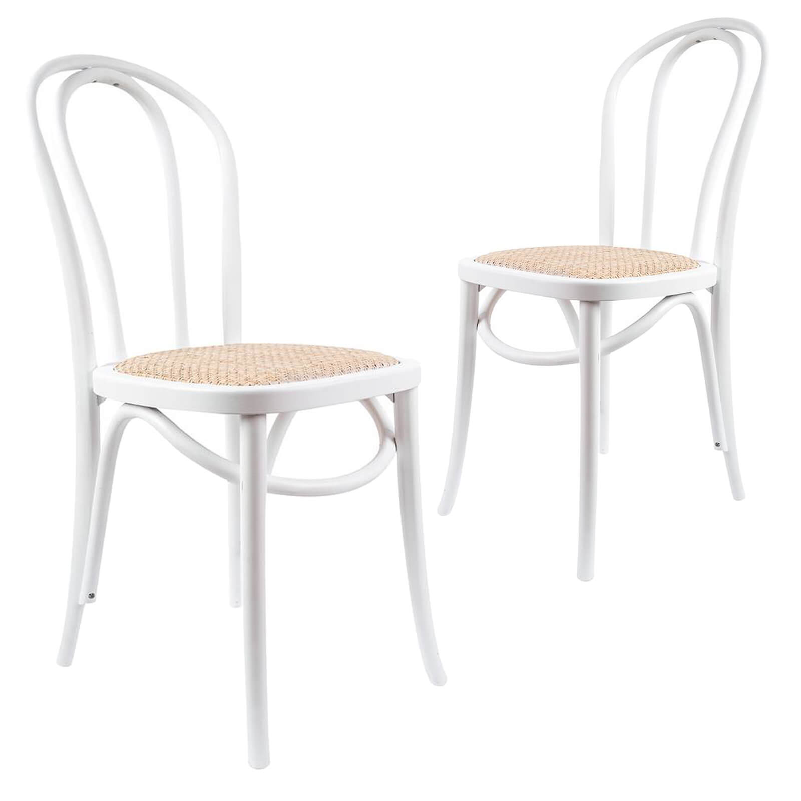 Maine | Farmhouse Coastal Wooden Rattan Dining Chairs | Set Of 2 | White