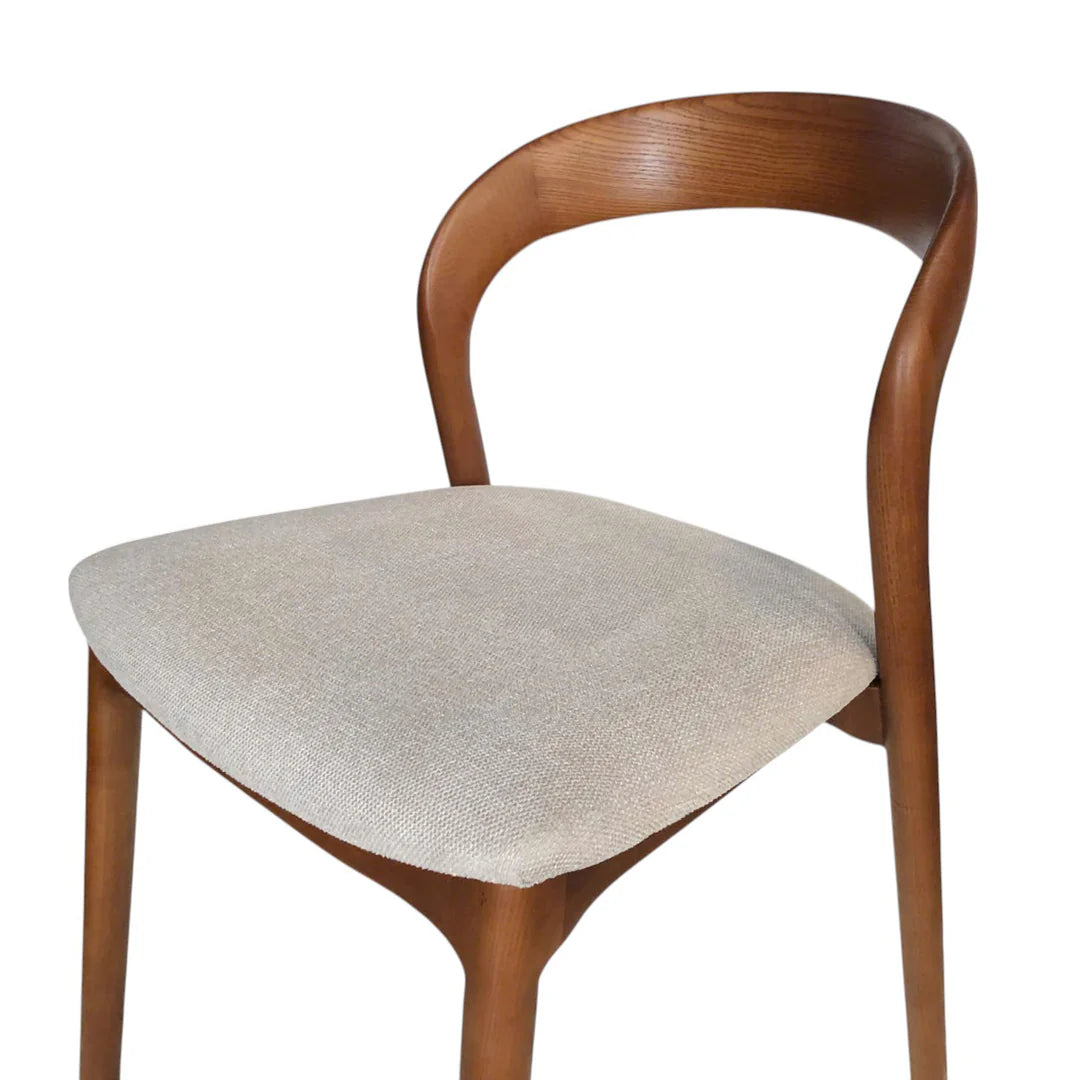 Maine | Coastal Scandinavian Style Fabric PU Leather Wooden Dining Chairs | Beige Walnut