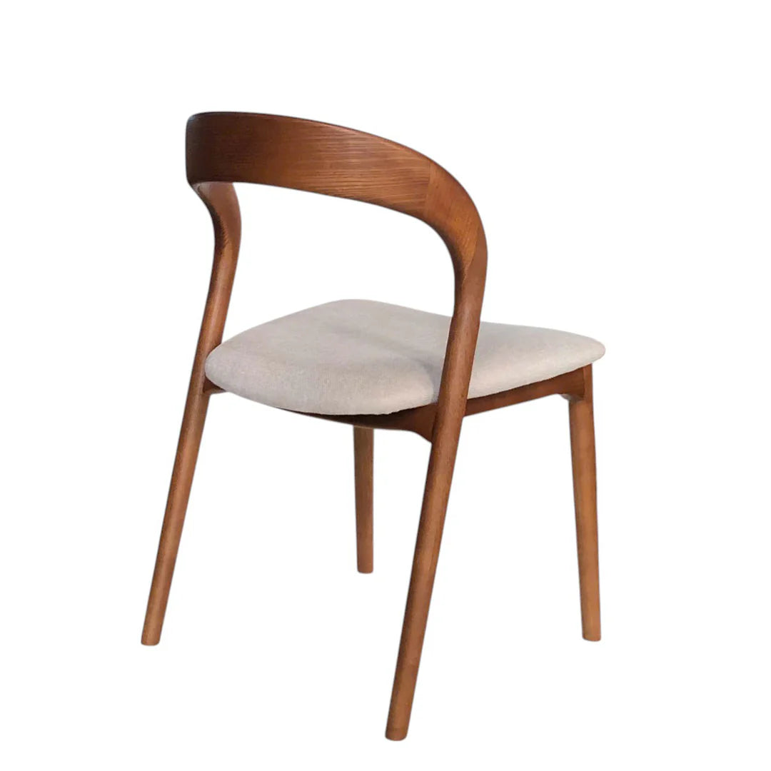 Maine | Coastal Scandinavian Style Fabric PU Leather Wooden Dining Chairs | Beige Walnut