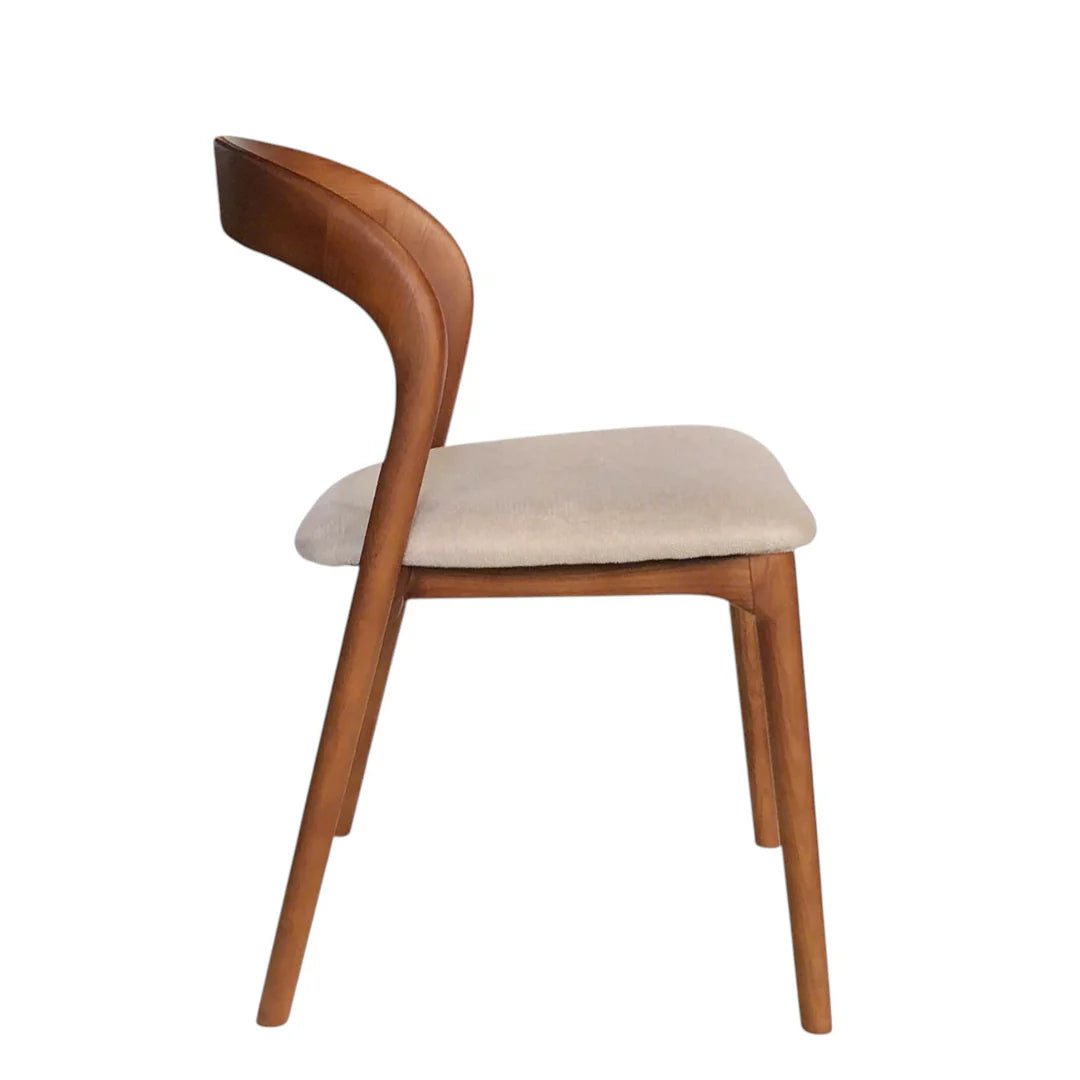 Maine | Coastal Scandinavian Style Fabric PU Leather Wooden Dining Chairs | Beige Walnut