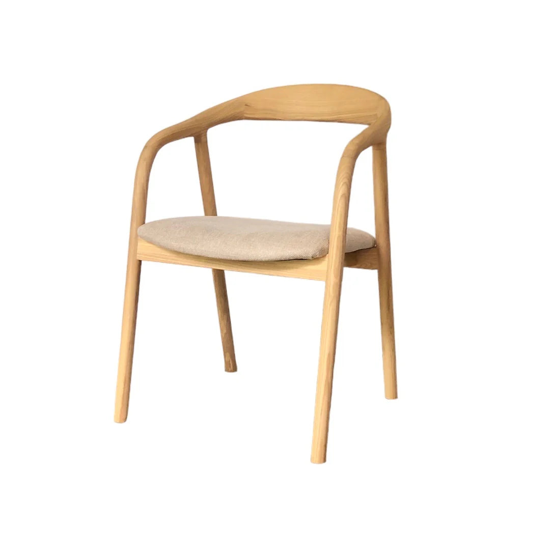 Maine Coastal Scandinavian Style Beige Fabric Wooden Dining Chairs With Arms | Beige