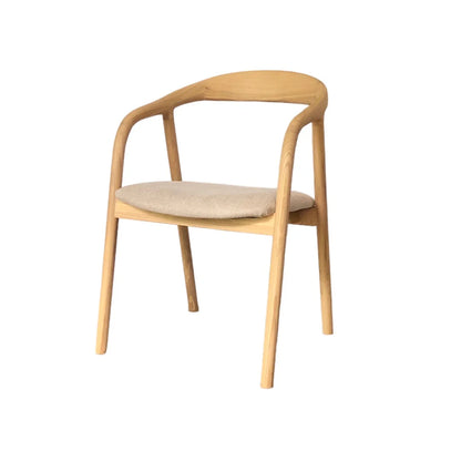 Maine Coastal Scandinavian Style Beige Fabric Wooden Dining Chairs With Arms | Beige