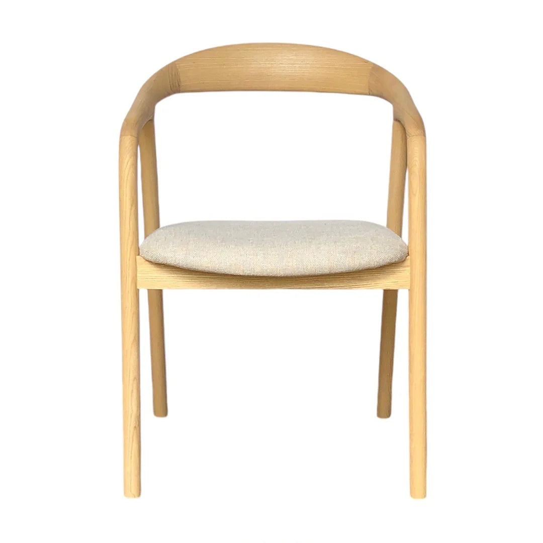 Maine Coastal Scandinavian Style Beige Fabric Wooden Dining Chairs With Arms | Beige
