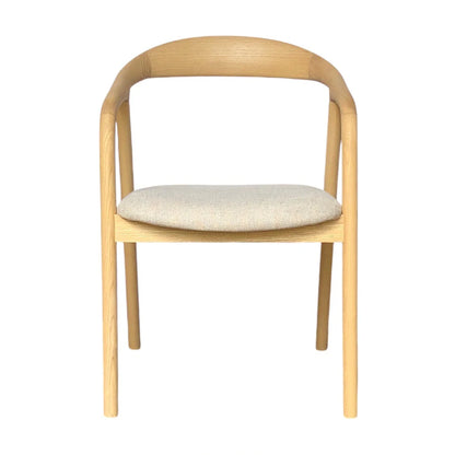 Maine Coastal Scandinavian Style Beige Fabric Wooden Dining Chairs With Arms | Beige