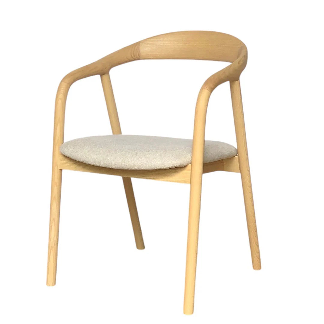 Maine Coastal Scandinavian Style Beige Fabric Wooden Dining Chairs With Arms | Beige
