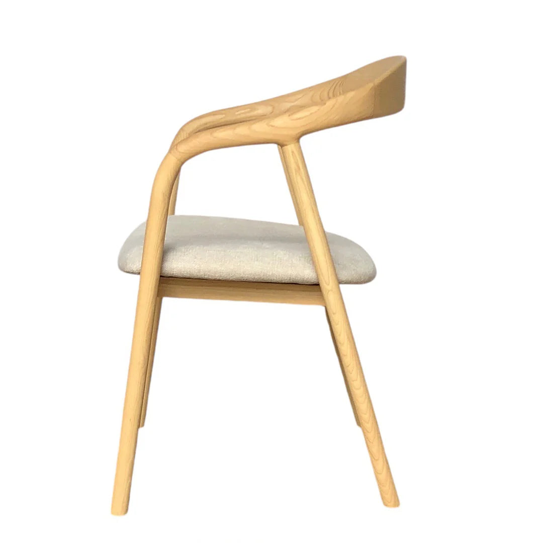 Maine Coastal Scandinavian Style Beige Fabric Wooden Dining Chairs With Arms | Beige