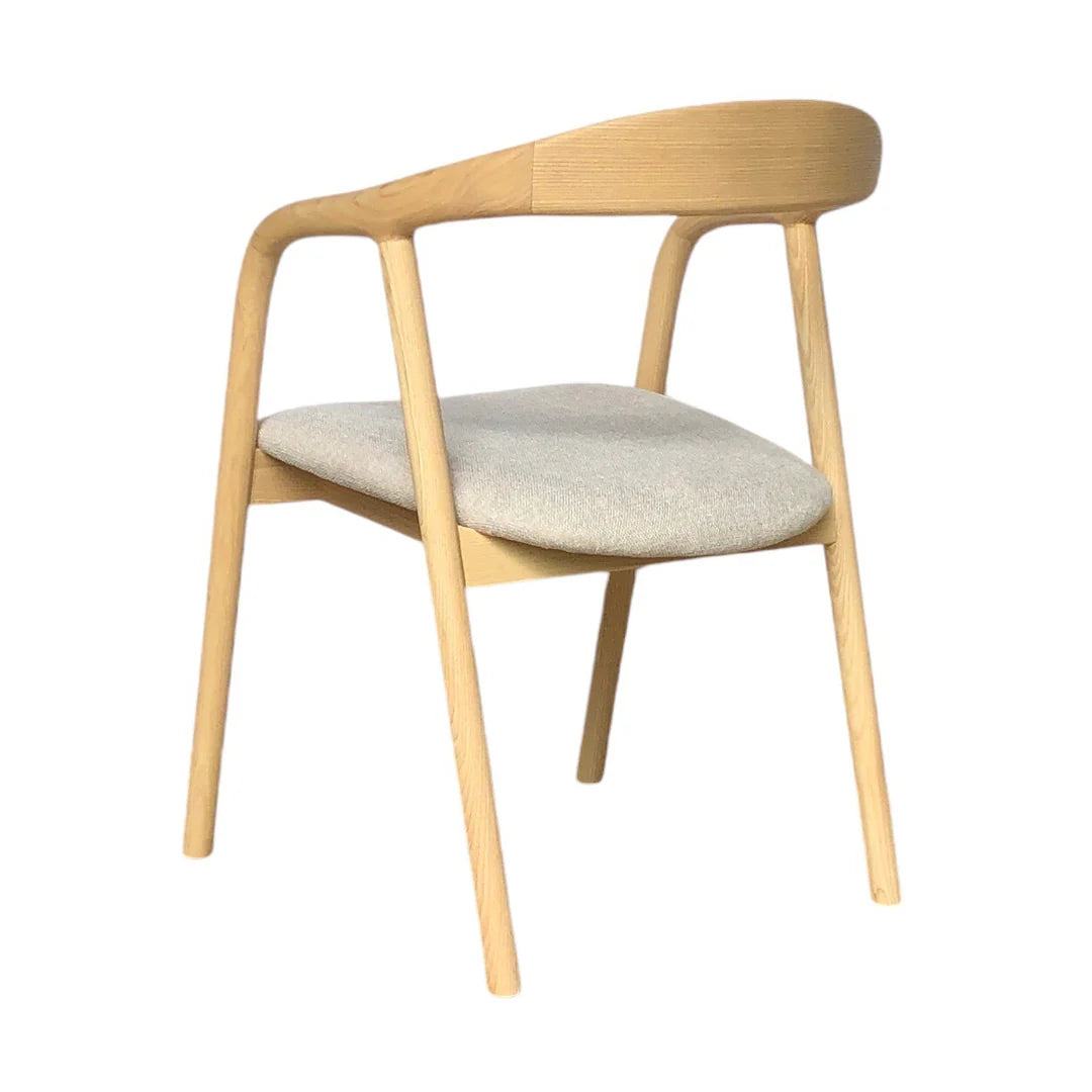Maine Coastal Scandinavian Style Beige Fabric Wooden Dining Chairs With Arms | Beige