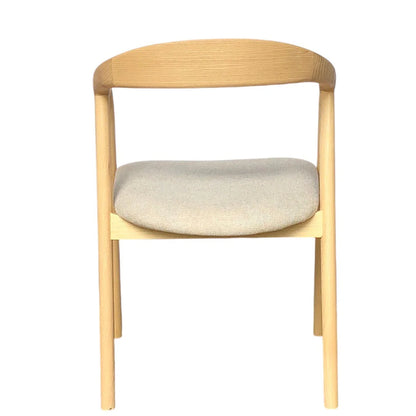 Maine Coastal Scandinavian Style Beige Fabric Wooden Dining Chairs With Arms | Beige