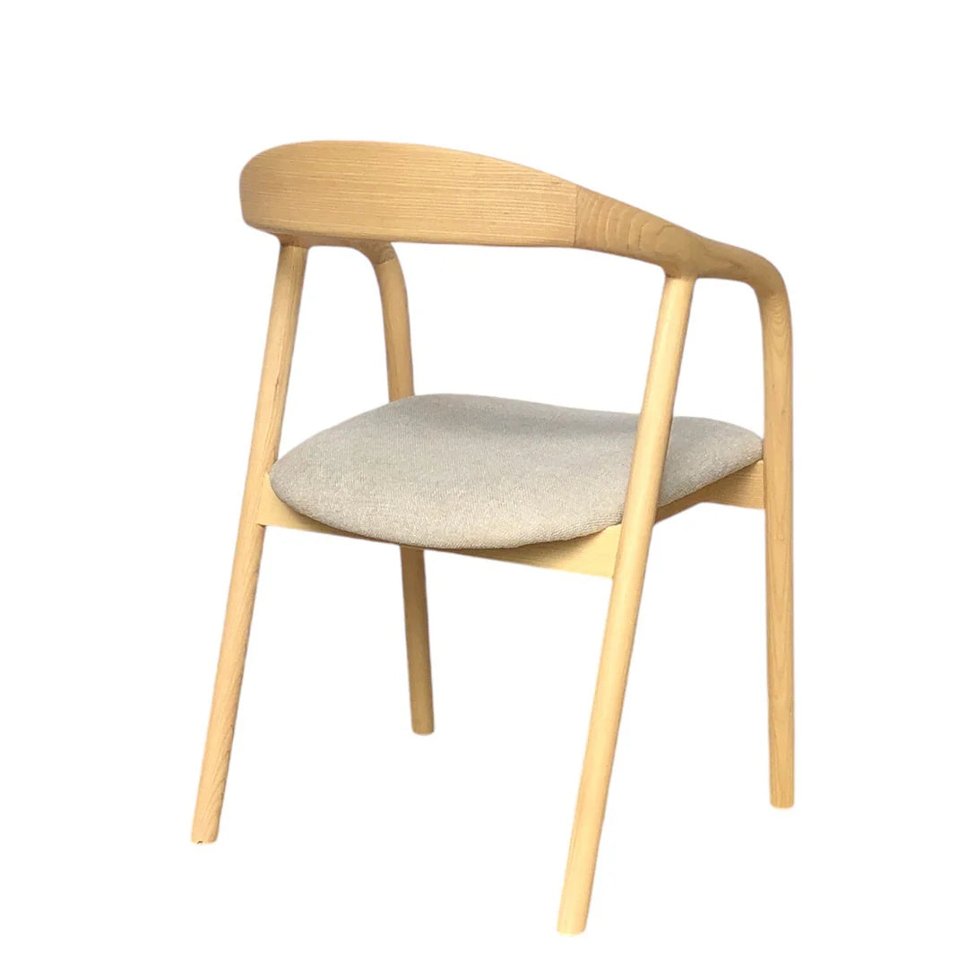 Maine Coastal Scandinavian Style Beige Fabric Wooden Dining Chairs With Arms | Beige