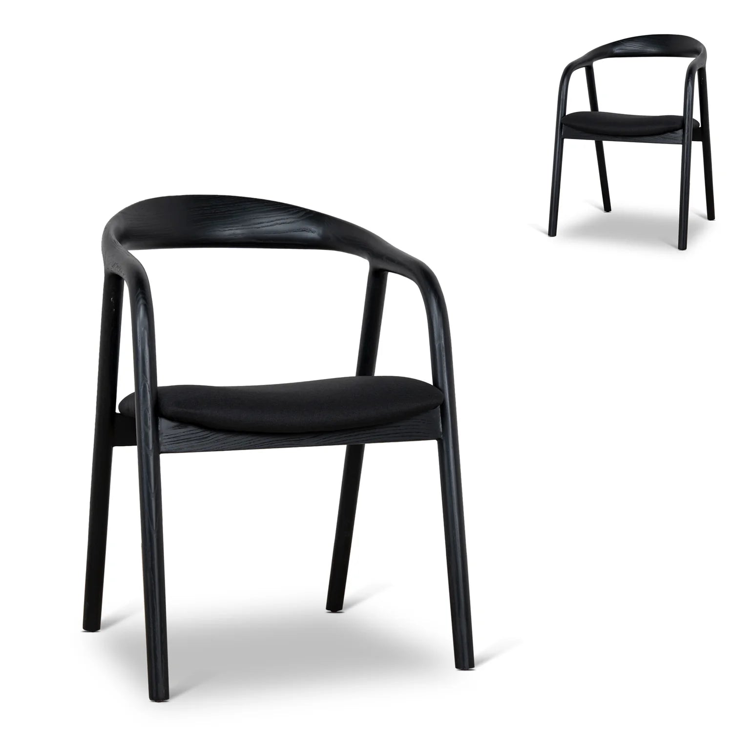 Maine Coastal Scandinavian Style Black Fabric Wooden Dining Chairs With Arms | Black