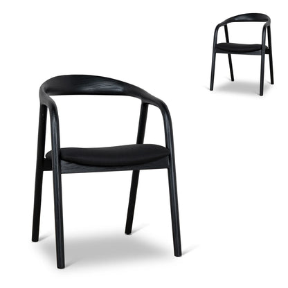 Maine Coastal Scandinavian Style Black Fabric Wooden Dining Chairs With Arms | Black