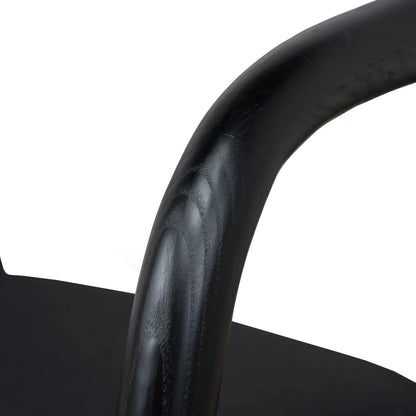 Maine Coastal Scandinavian Style Black Fabric Wooden Dining Chairs With Arms | Black