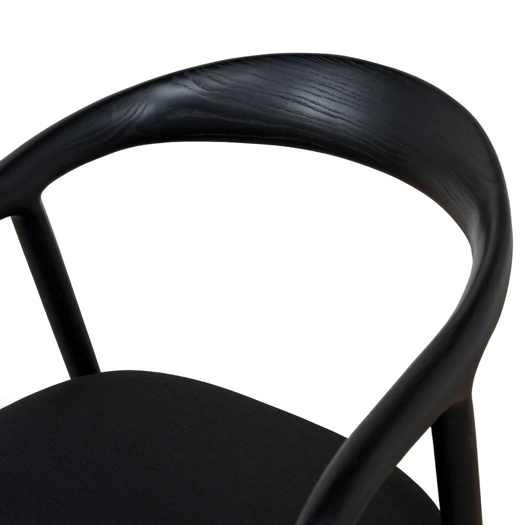 Maine Coastal Scandinavian Style Black Fabric Wooden Dining Chairs With Arms | Black