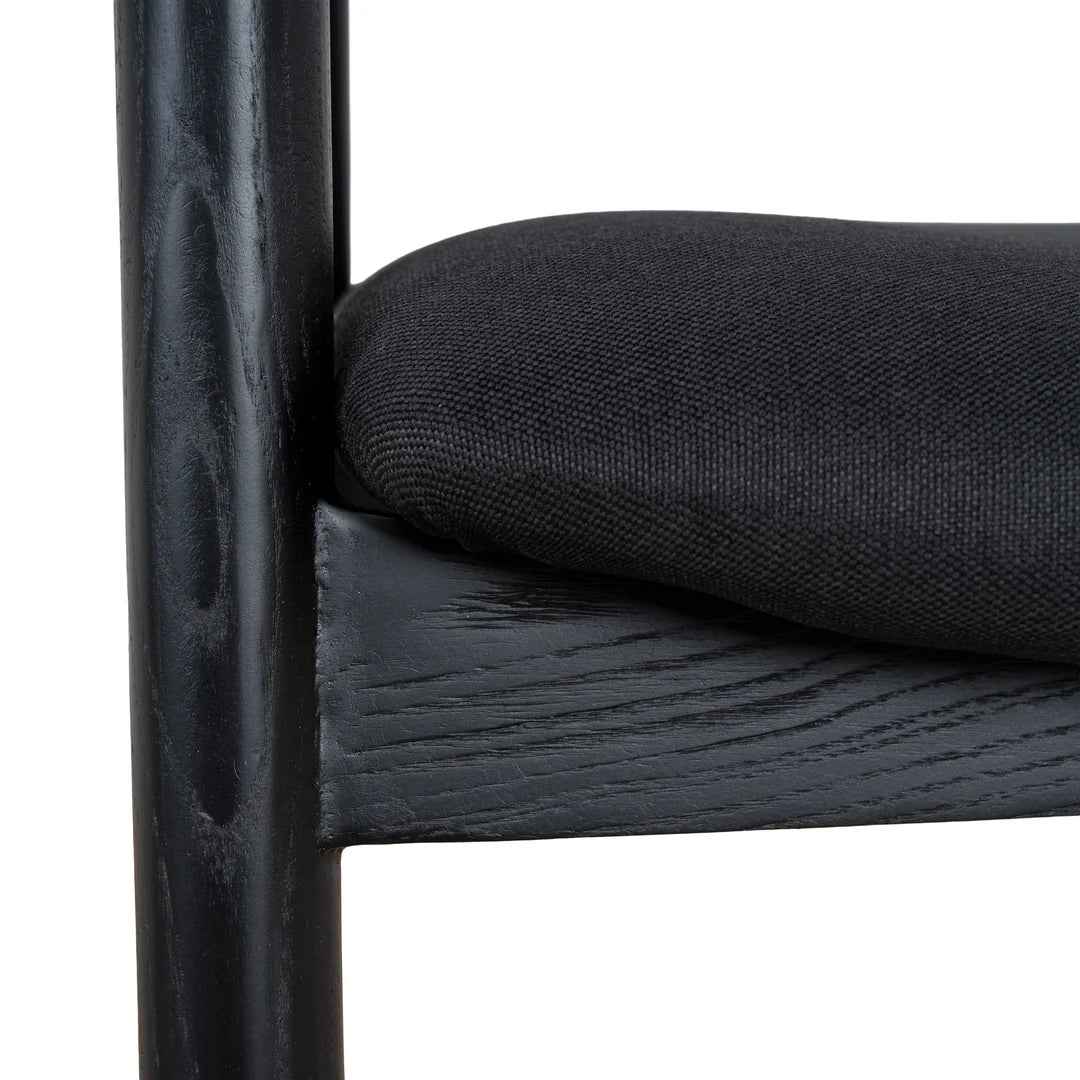 Maine Coastal Scandinavian Style Black Fabric Wooden Dining Chairs With Arms | Black