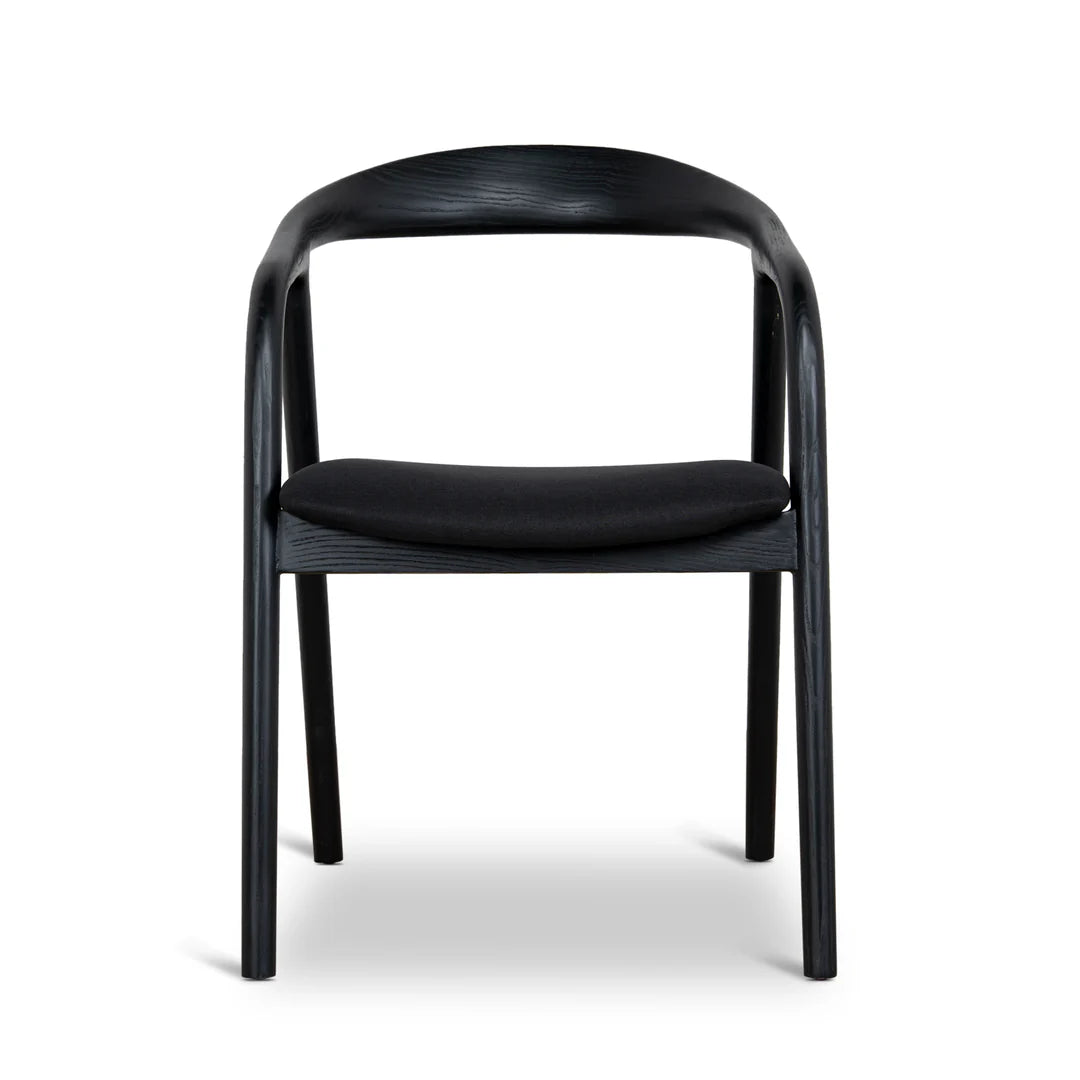 Maine Coastal Scandinavian Style Black Fabric Wooden Dining Chairs With Arms | Black