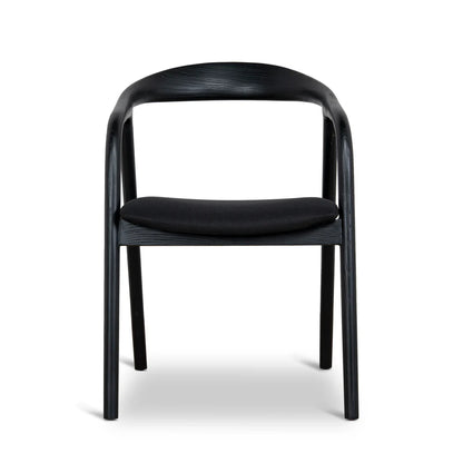 Maine Coastal Scandinavian Style Black Fabric Wooden Dining Chairs With Arms | Black