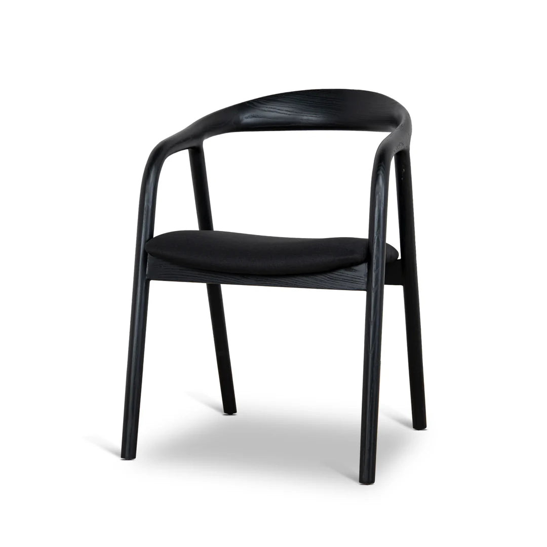 Maine Coastal Scandinavian Style Black Fabric Wooden Dining Chairs With Arms | Black
