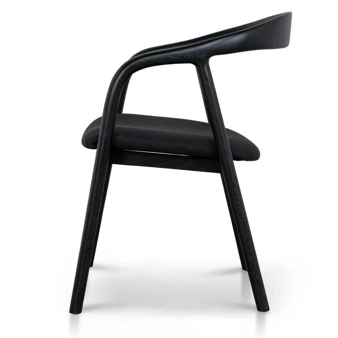 Maine Coastal Scandinavian Style Black Fabric Wooden Dining Chairs With Arms | Black