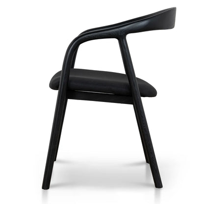 Maine Coastal Scandinavian Style Black Fabric Wooden Dining Chairs With Arms | Black