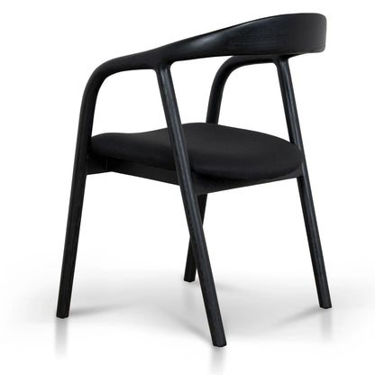 Maine Coastal Scandinavian Style Black Fabric Wooden Dining Chairs With Arms | Black