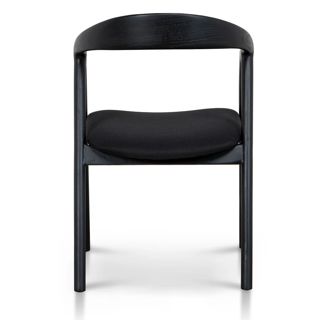 Maine Coastal Scandinavian Style Black Fabric Wooden Dining Chairs With Arms | Black