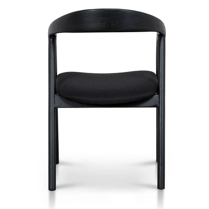 Maine Coastal Scandinavian Style Black Fabric Wooden Dining Chairs With Arms | Black