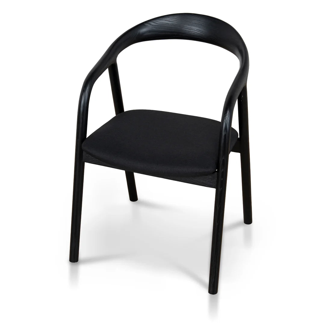 Maine Coastal Scandinavian Style Black Fabric Wooden Dining Chairs With Arms | Black
