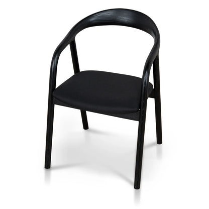 Maine Coastal Scandinavian Style Black Fabric Wooden Dining Chairs With Arms | Black