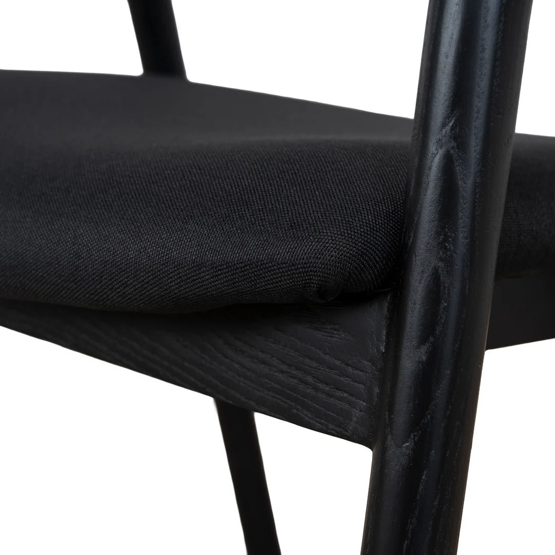 Maine Coastal Scandinavian Style Black Fabric Wooden Dining Chairs With Arms | Black