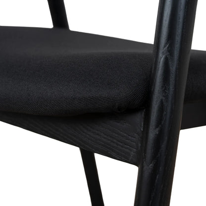 Maine Coastal Scandinavian Style Black Fabric Wooden Dining Chairs With Arms | Black