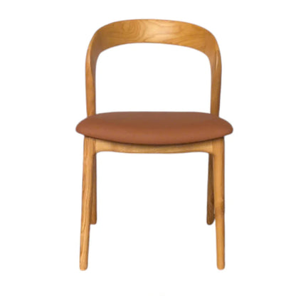 Maine Coastal Scandinavian Style Tan PU Leather Natural Wooden Dining Chairs | Tan