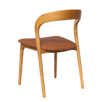 Maine Coastal Scandinavian Style Tan PU Leather Natural Wooden Dining Chairs | Tan